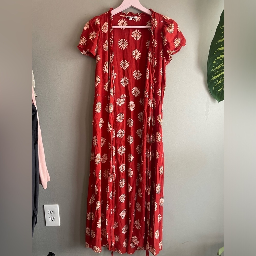 Madewell Red Dress with White Floral Design